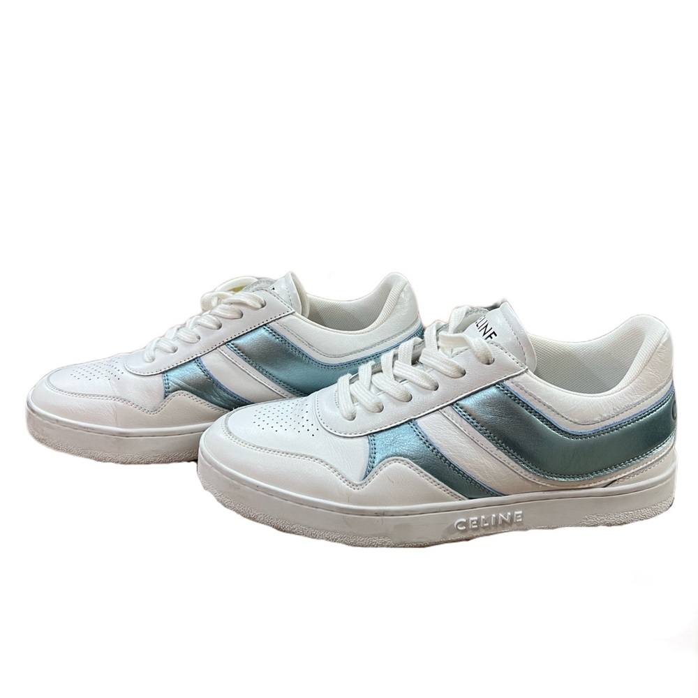 Celine Blue Leather Colorblock Pattern Sneakers